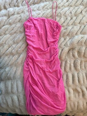 Princess Polly Hot Pink Ruched Spaghetti-Strap Mini Dress
